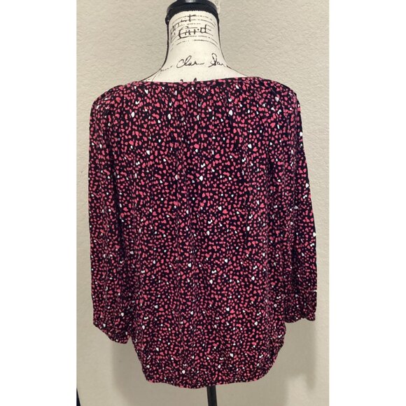 Michael Kors Womens Pink & Black Heart Print Blouse With 3/4 Sleeves Scoop Neck - Picture 5 of 6